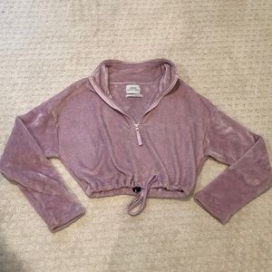 Lilac Urban Outfitters Crop Half Zip Draw Cinch Bottom Small FUZZY SOFT